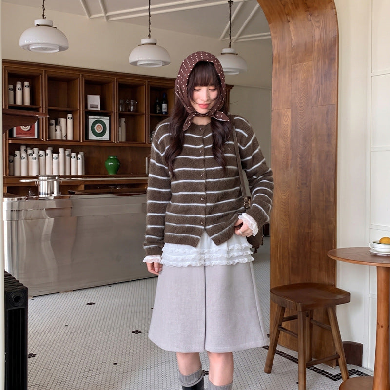 Striped cardigan women's sweater