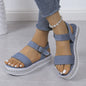 Women's Glossy Platform Peep Toe Buckle Sandals