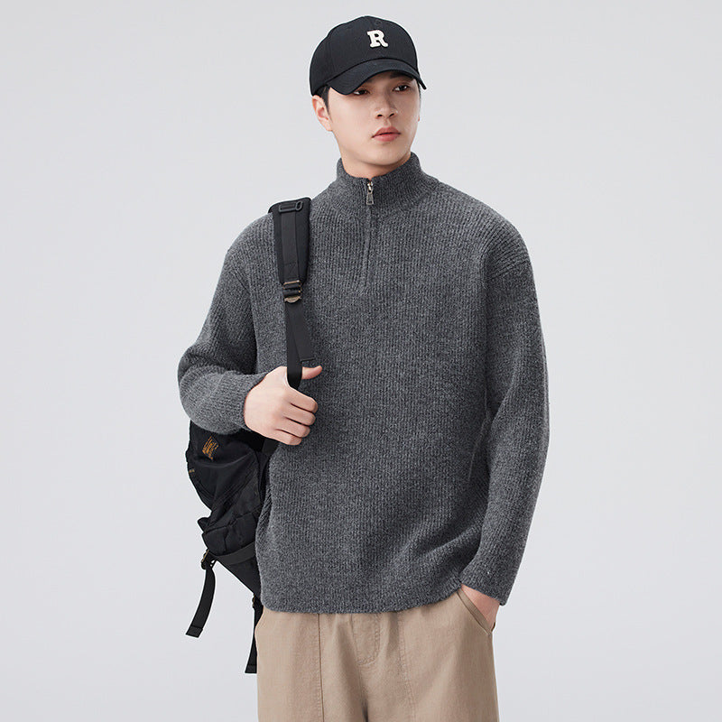 Stand Collar Half Zip Knit Sweater