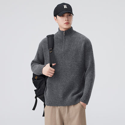 Stand Collar Half Zip Knit Sweater