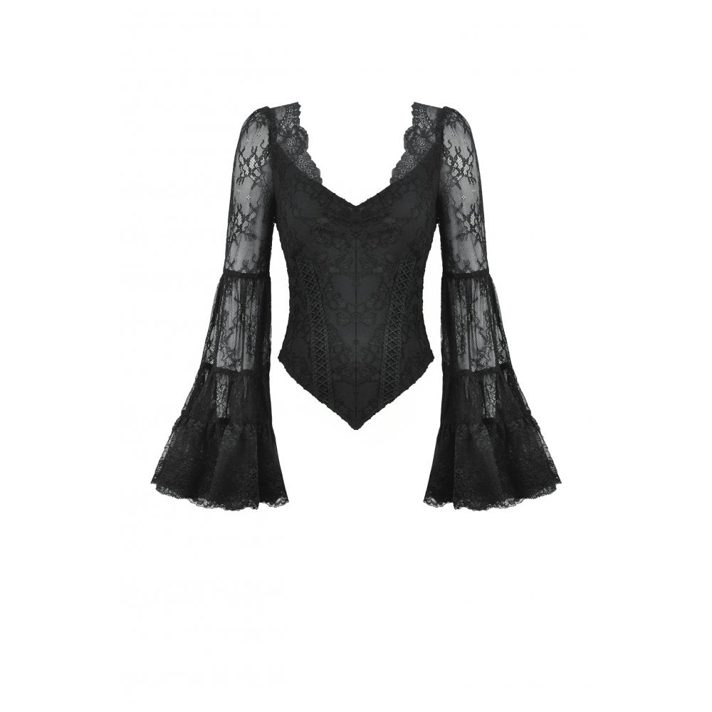 Haut Zuri gothique romantique en dentelle à manches cloche et poignets superposés Dark in Love