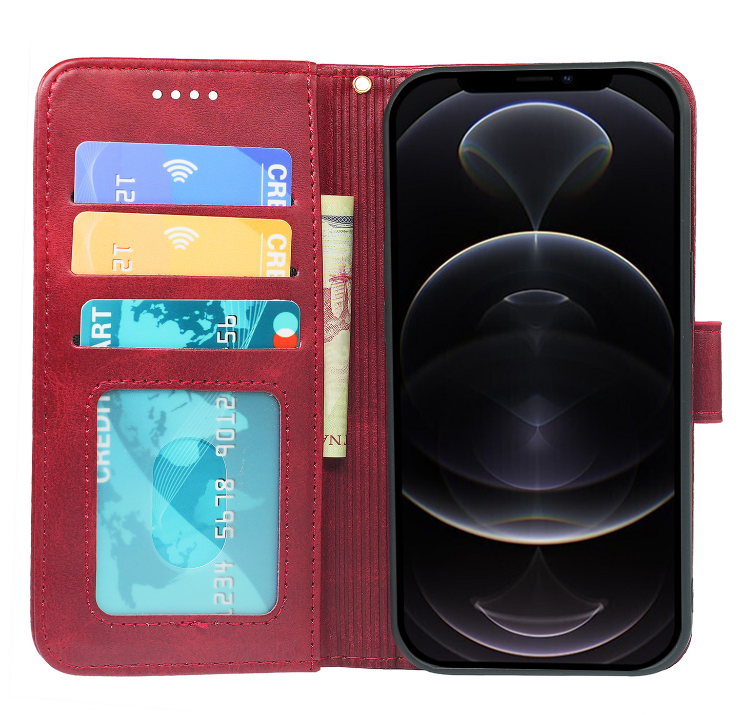 Étui portefeuille à rabat en cuir pour iPhone 14