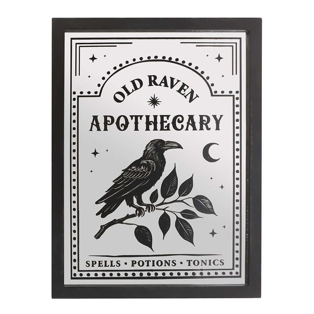 Gothic Gifts Old Raven Apothecary Mirrored Wall Art