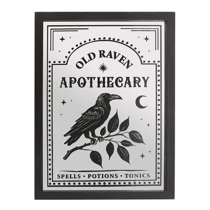 Gothic Gifts Old Raven Apothecary Mirrored Wall Art