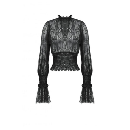 Dark in Love Aoife Black Hollow Lace Elastic Pleated Waist Eyelash Lace Cuff Top