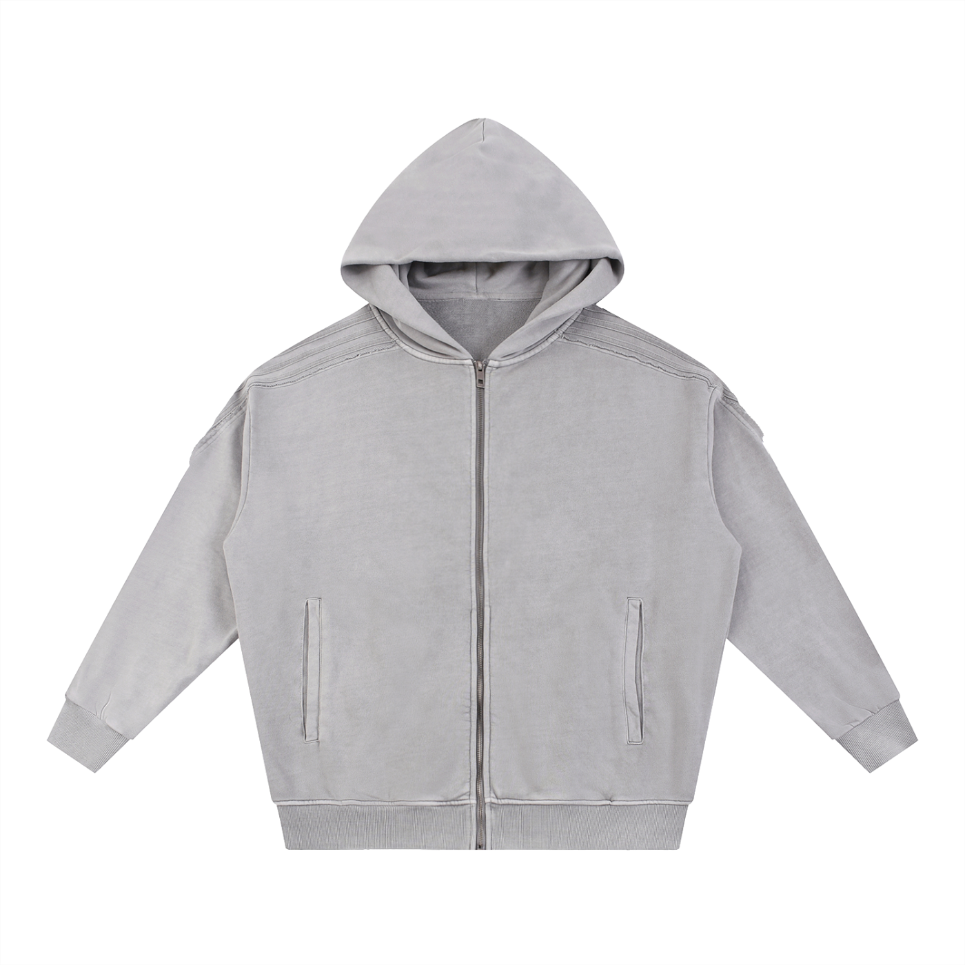 Snow Washed Tape Raw Edge Zip Hoodie 420GSM