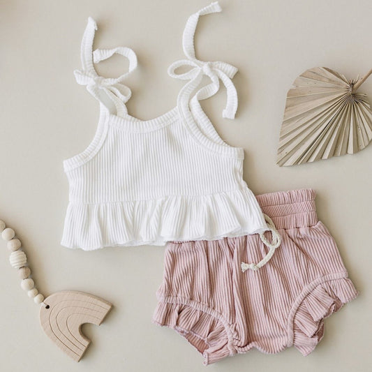 Girls' Baby Knitted Sunken Stripe Stretch Vest Shorts
