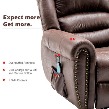 Large Power Lift Recliner Chairs With Massage And Heat For Elderly Big People, Massage Chair Heavy Duty Electric Faux Leather Reclining Chairs With USB Port And 2 Side Pockets