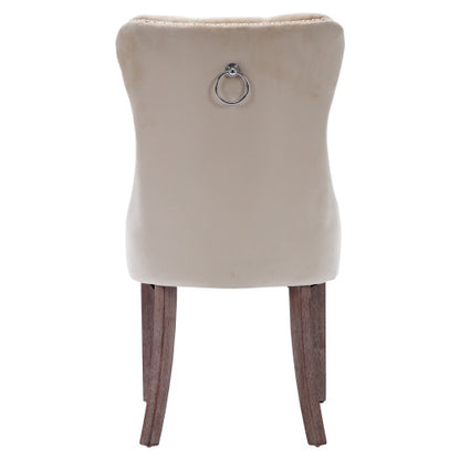 Modern Set Of 6 Upholstered Velvet Dining Chairs, Button Tufted Kitchen Lounge Chairs With Brushed Wood Legs, Riveted Trim And Knocker Ring, For Dining Room Living Room