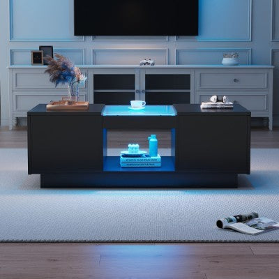 LED Coffee Table with Storage and Drawers