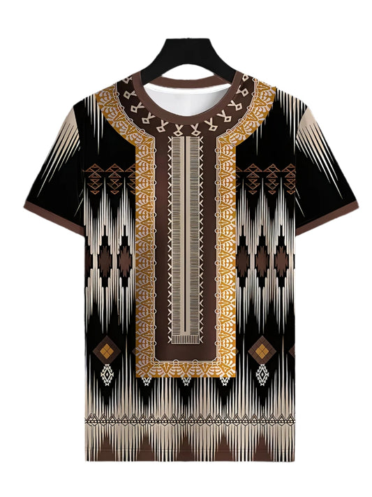 T-shirt décontracté pour homme à col rond avec imprimé géométrique éclatant