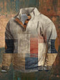 Pull homme hiver à col montant, demi-boutonné, manches longues et imprimé numérique