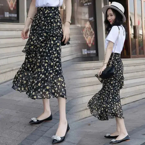 Waist Slimming Irregular Ruffled Long Dress