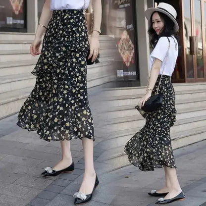 Waist Slimming Irregular Ruffled Long Dress