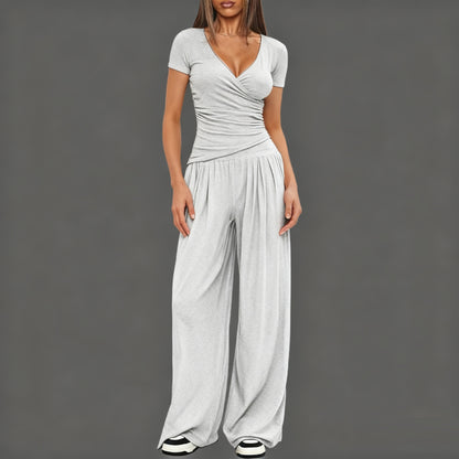 Women's Short Sleeve Sportswear & Wide Leg Pants Set