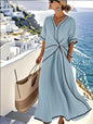 Loose Striped Short-Sleeve Maxi Dress