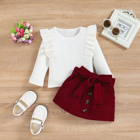 Girls Lace Long-sleeved Corduroy Suit