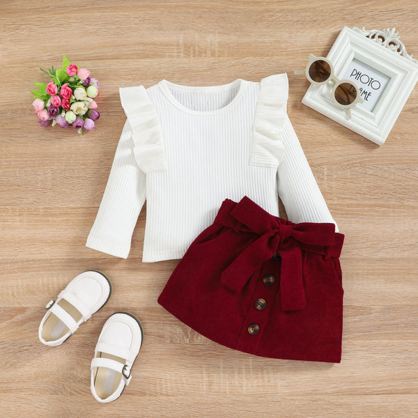 Girls Lace Long-sleeved Corduroy Suit