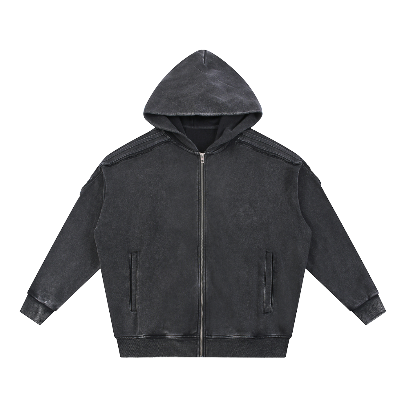 Snow Washed Tape Raw Edge Zip Hoodie 420GSM