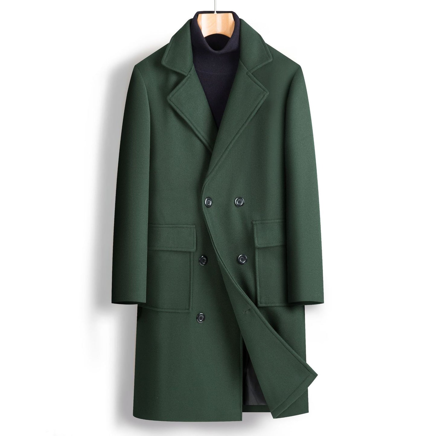 Men Double Breasted Mid-length Coat