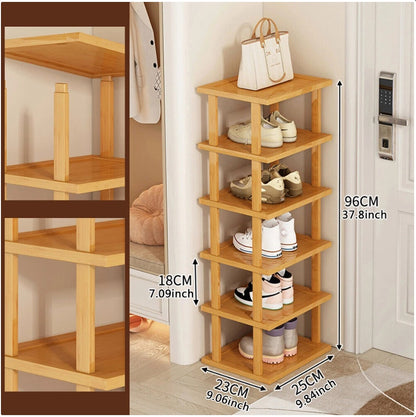6-Tier Bamboo Shoe Rack - Vertical Space Saving Shoe Organizer Corner Shelf UK