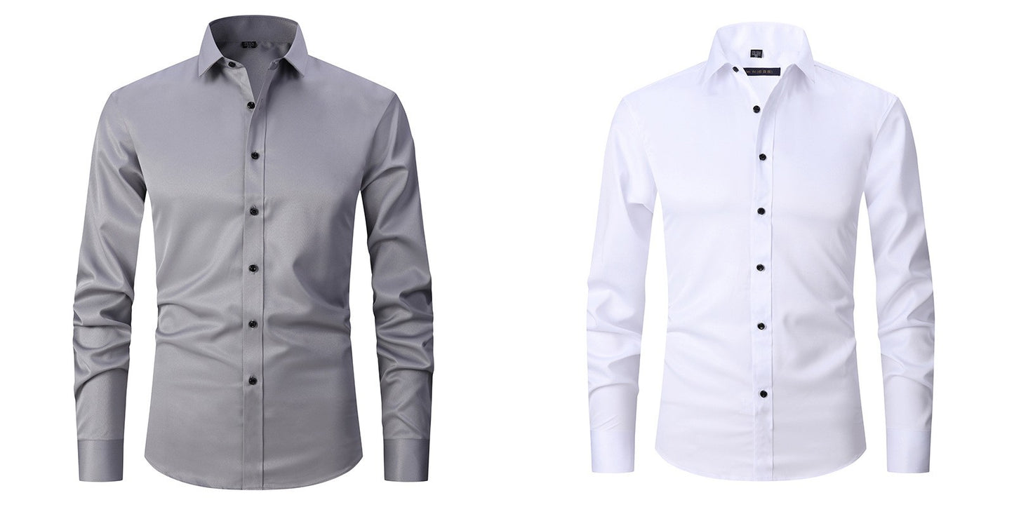 Men's Long-sleeved Fashion Top Slim Solid Color Stretch Shirt
