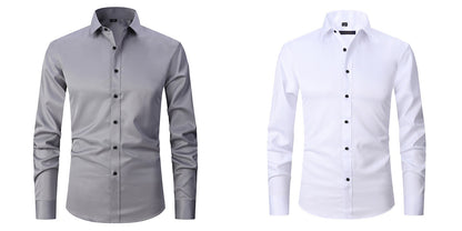 Men's Long-sleeved Fashion Top Slim Solid Color Stretch Shirt