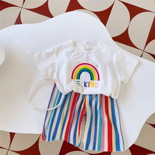 Girls Rainbow Short-sleeved Two-pieces