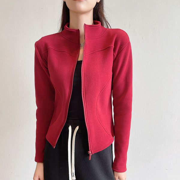 Stand Collar Short Coat Cashmere Hoodie Women Plus Velvet Thickening
