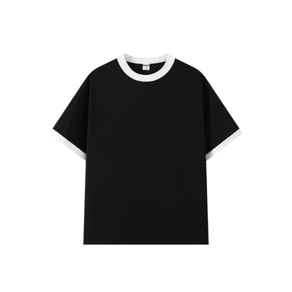 Contrast-color Short-sleeve Crew Neck Spliced Color