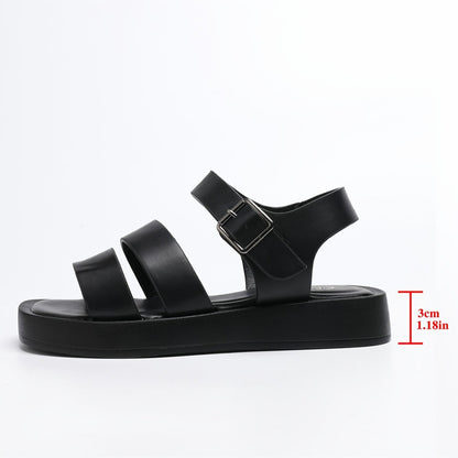 Sandales compensées classiques d'été à bout ouvert de couleur unie avec boucle pour femmes