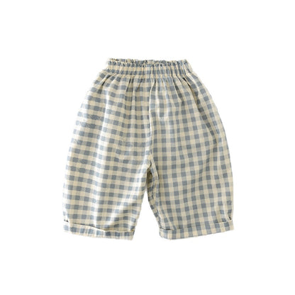 Boys Cotton Loose-fit Plaid Wide-leg Pants