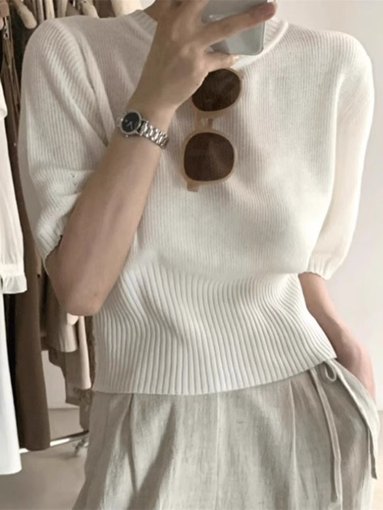Soft Glutinous Inner Wear Sweater Puff Sleeve Short