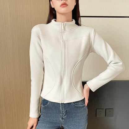 Stand Collar Short Coat Cashmere Hoodie Women Plus Velvet Thickening