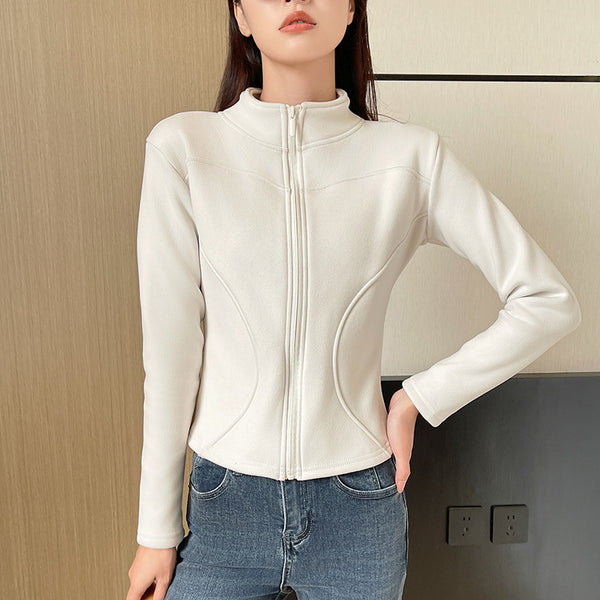 Stand Collar Short Coat Cashmere Hoodie Women Plus Velvet Thickening