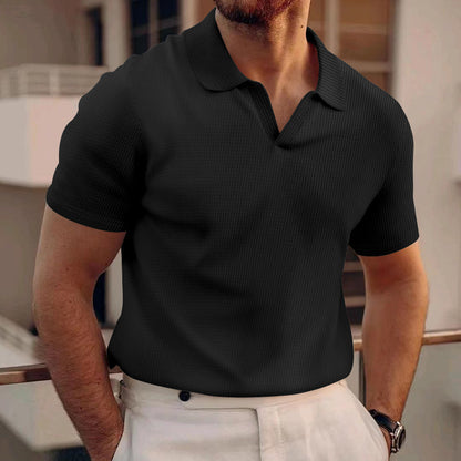 Waffle Lapel Short-sleeved V T-shirts