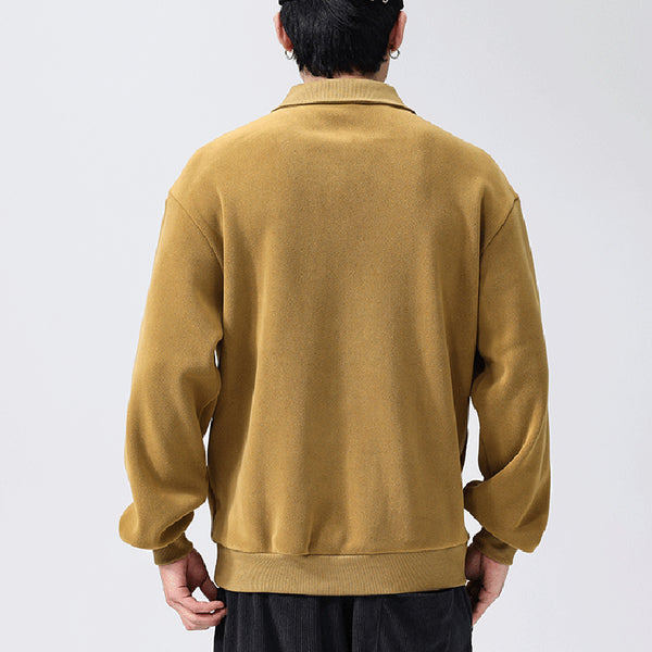 Mens Lapel Half-zip Sweatshirt Fleece Long Sleeve - Stuffs & Savers