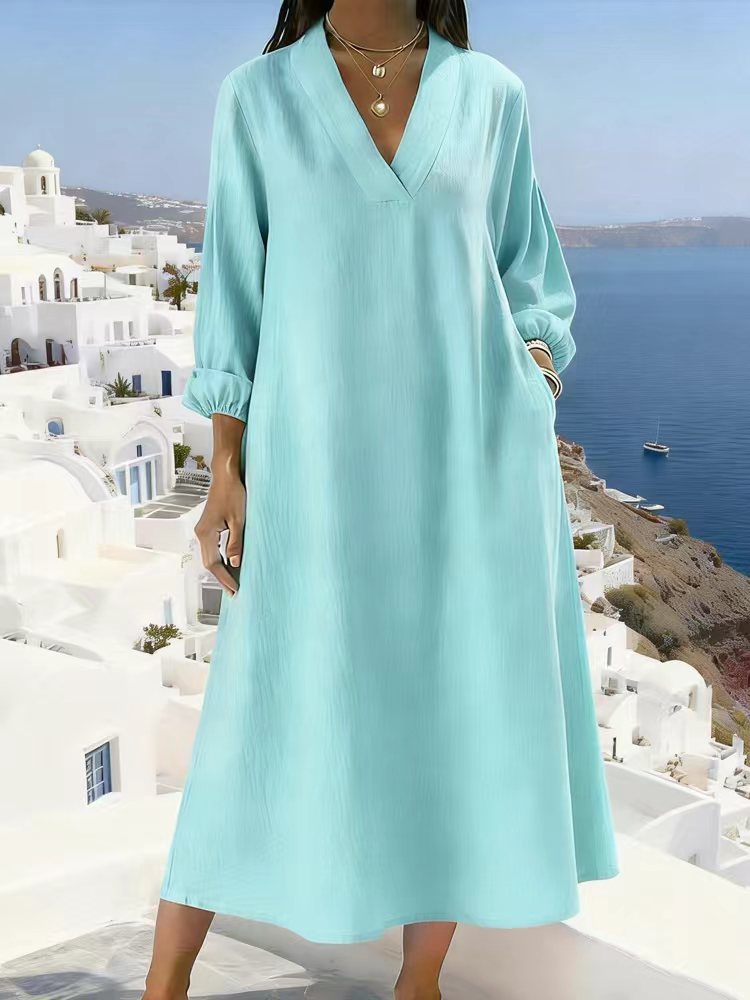 Casual V-Neck Long-Sleeve Dress