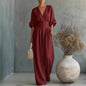Women's V-Neck Wide-Leg Pleated Jumpsuit