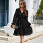 Chiffon V-neck Lantern Sleeves Long Sleeve Belt Dress