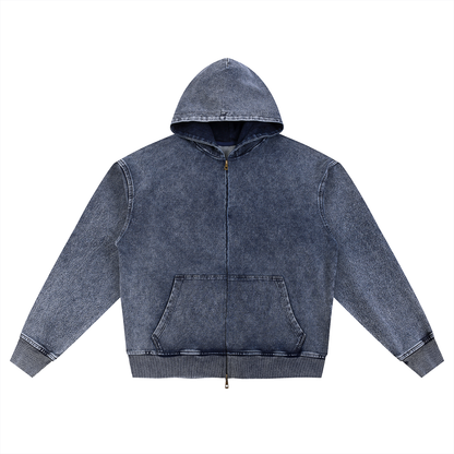 Waran Snow Wash Oversized Zip-Up Hoodie 380GSM