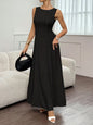 Robe longue élégante et stylée plissée sans manches à col rond pour femme