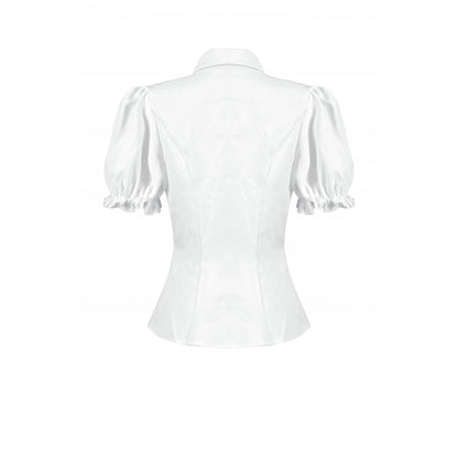 Dark in Love Elysia Ruffle Bib Puff Sleeve Goth Blouse in White