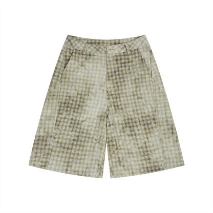 Waran Unisex Vintage Wash Plaid Shorts 110GSM