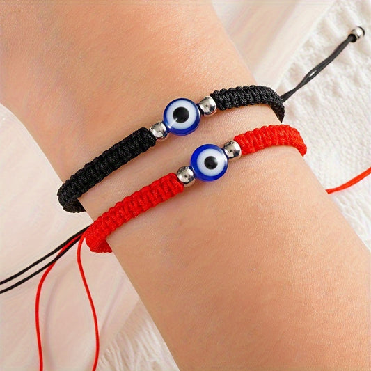 Lot de 2 bracelets d'amitié réglables Œil grec