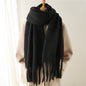 Solid Color Versatile Winter Warm Extended Tassel Scarf