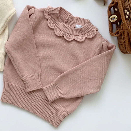 Kids Knitted Pullover Long Sleeve Lace Sweater