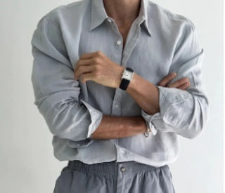 Solid-color Casual All-match Button-up Top For Men