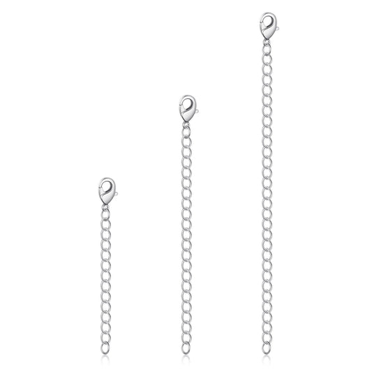 3 Pack of 2" 3" 4" Inch Silver Plated Necklace Chain Extenders