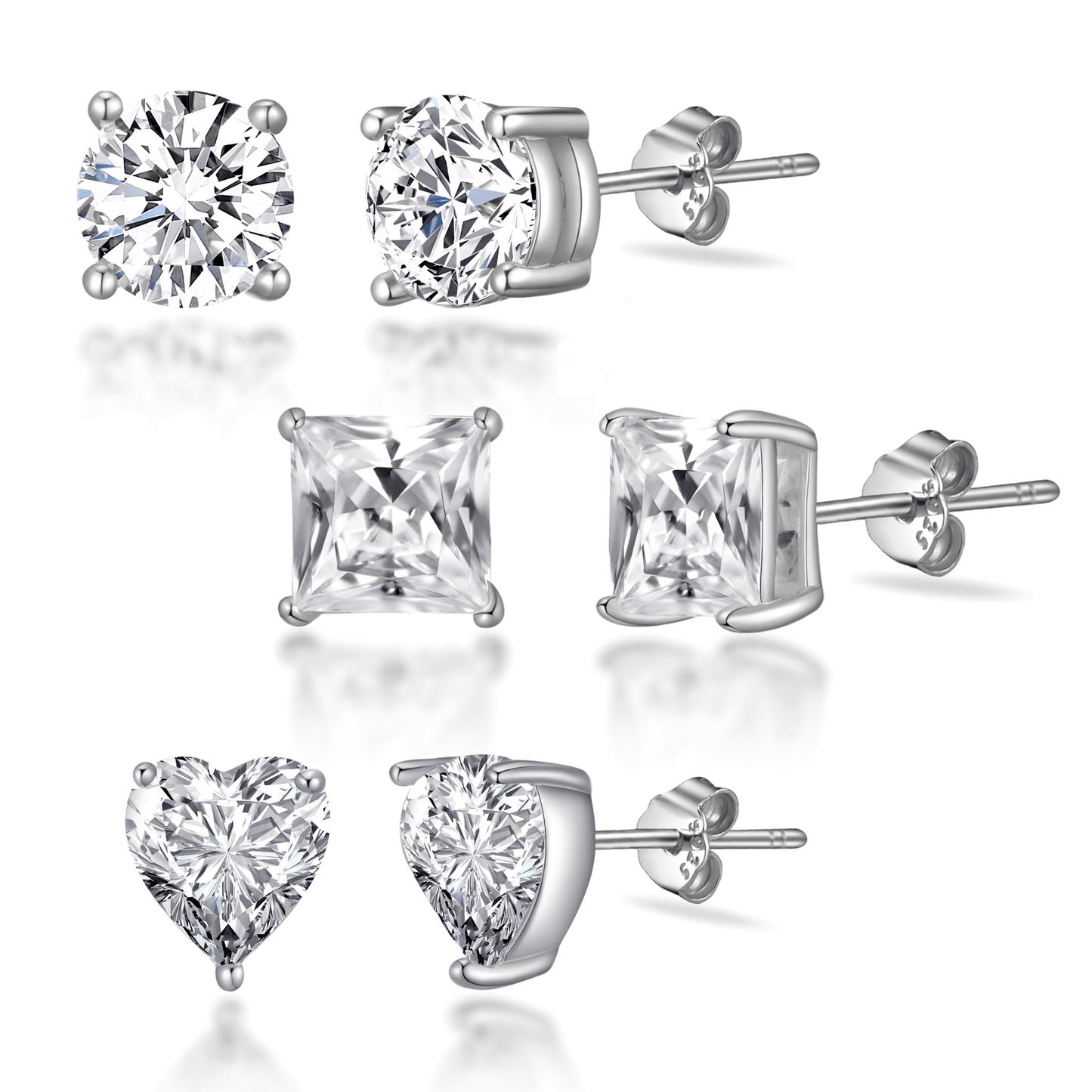 3 Pairs of Sterling Silver Shaped Earrings Created with Zircondia® Crystals